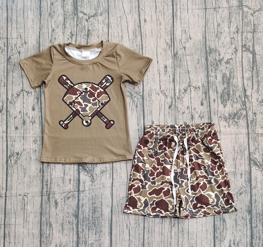 presale BSSO1593 Baby Girls Dark Brown Camo Baseball Top Shorts Team Clothes Sets D 1103
