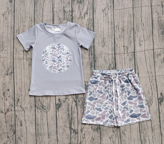 presale BSSO1598 Baby Girls Grey Camo Baseball Top Shorts Team Clothes Sets  D 1105
