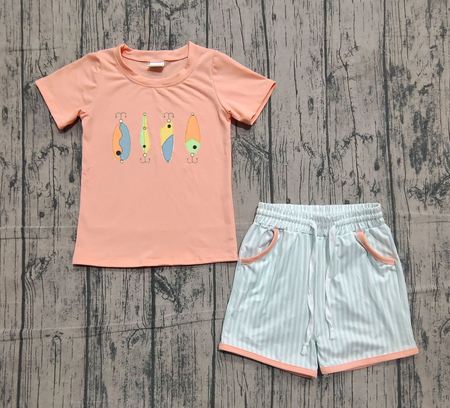 presale BSSO1606 Embroidery Fishing Baby Boys Shirts Stripe Pockets Shorts Hunting Clothes Sets   D 1204