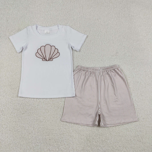 Baby Boys Embroidered Shells Shirt Top with Stripe Shorts Clothing Set for Newborn Boys Baby Boy Outfits Baby Clothes Set