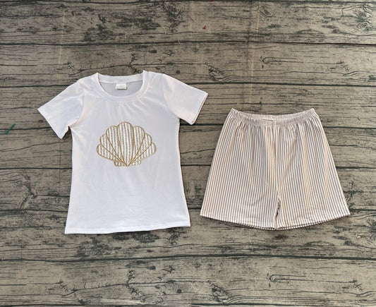 presale BSSO1618 Embroidery Stripe Shells Baby Boys Top Shorts Clothes Sets D 1205