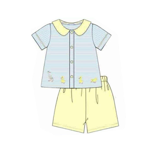 presale BSSO1629  Baby Boys Gooses Ducks Stripe Button Top Shorts Clothes Sets D 1103