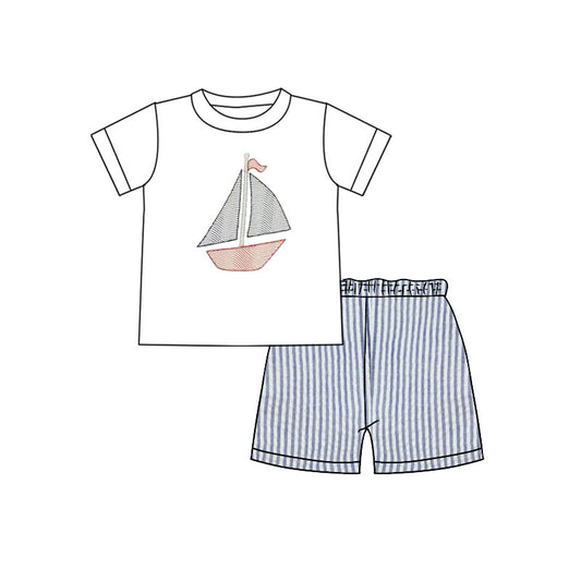 presale BSSO1630 Baby Boys Short Sleeve Boats Top Stripe Shorts Clothes Sets D 1106