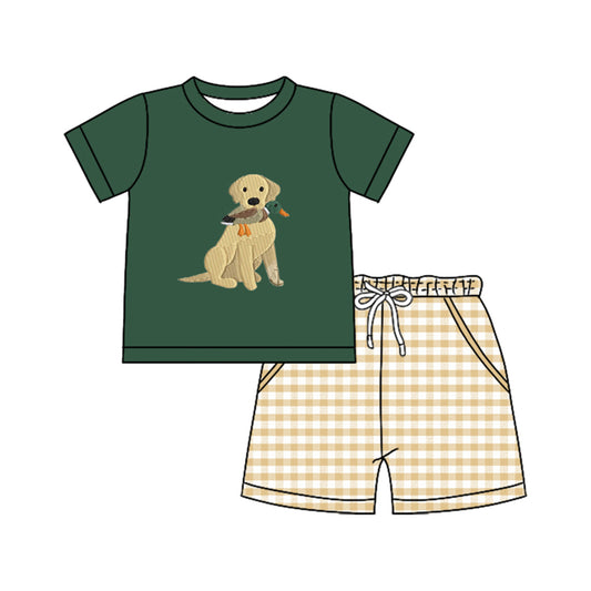 presale BSSO1636 Baby Boys Green Dogs Top Checked Pockets Shorts Hunting Clothes Sets  D 1113
