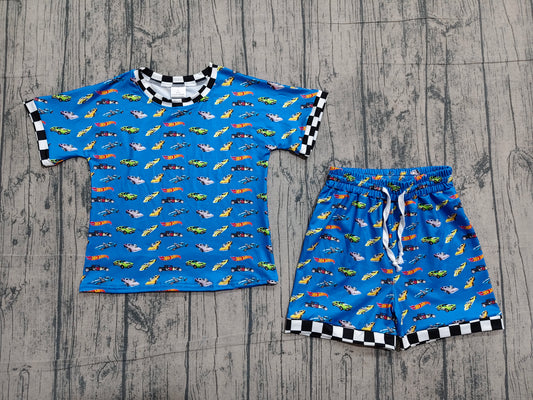 Pre order blue cartoon cars shorts set