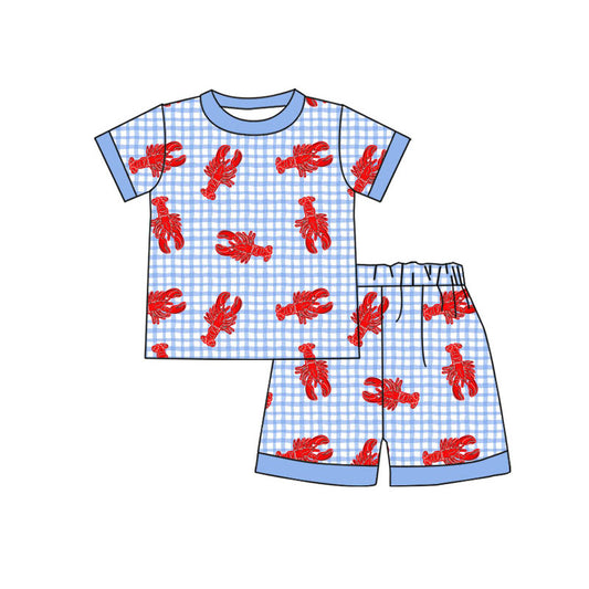 presale BSSO1644 Baby Boys Boys Blue Checked Crayfishes Top Shorts Pajamas Sets D 1128