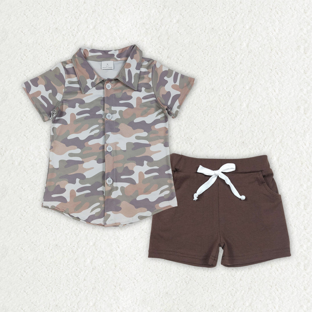 Baby Boys Southern Grey Camo Button Shirt Top with Pockets Shorts Set for Hunting Clothes Outfit Baby Boys Fashion