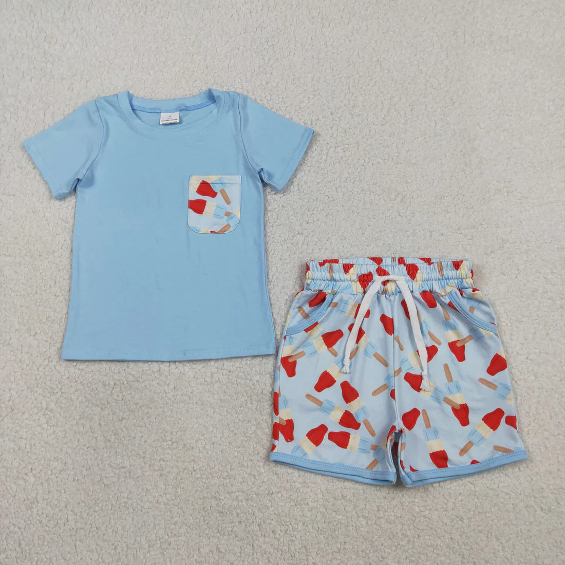 RTS Sibling Baby Boys Popsicle Shirt Top Pockets Short 4th of July Clothes Set Strap Rompers