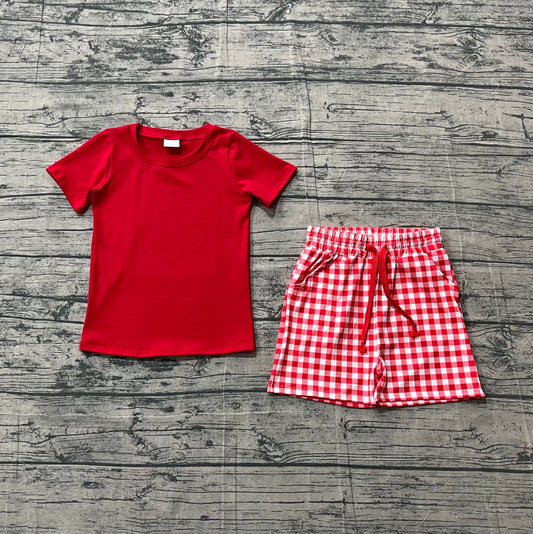 Pre-order Baby Boys Red Shirts Top Checked Pockets Shorts Clothes Sets