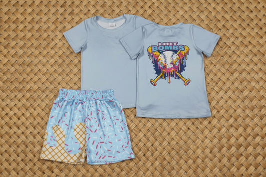 BSSO1951 i hit bombs baseball shorts set summer toddler girl clothing