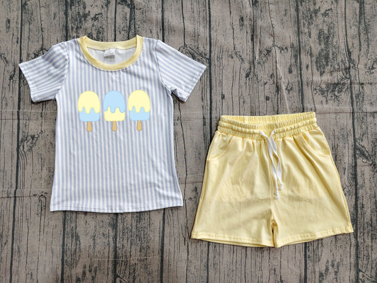 Pre order yellow blue popsicle embroidery boy shorts set