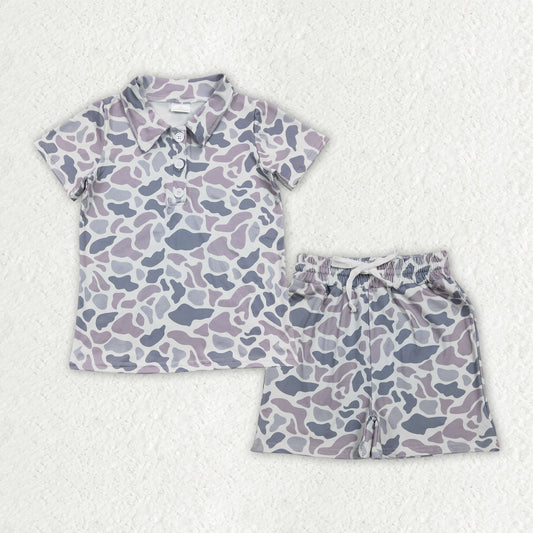 grey camo polo tee shorts set kids clothing