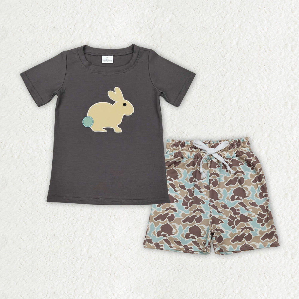 kids boy easter bunny embroidery shorts set