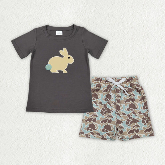 kids boy easter bunny embroidery shorts set