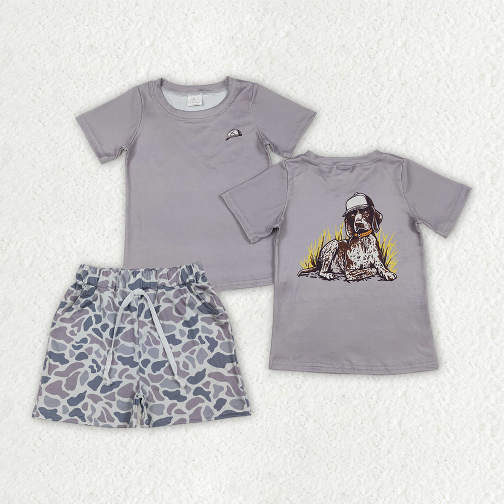 dog print camo shorts set kids clothing