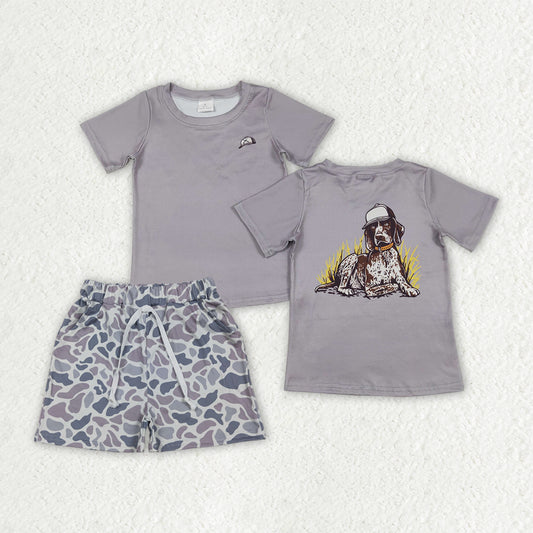 dog print camo shorts set kids clothing