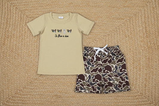 it flies it dies mallard embroidery boy shorts set summer clothes