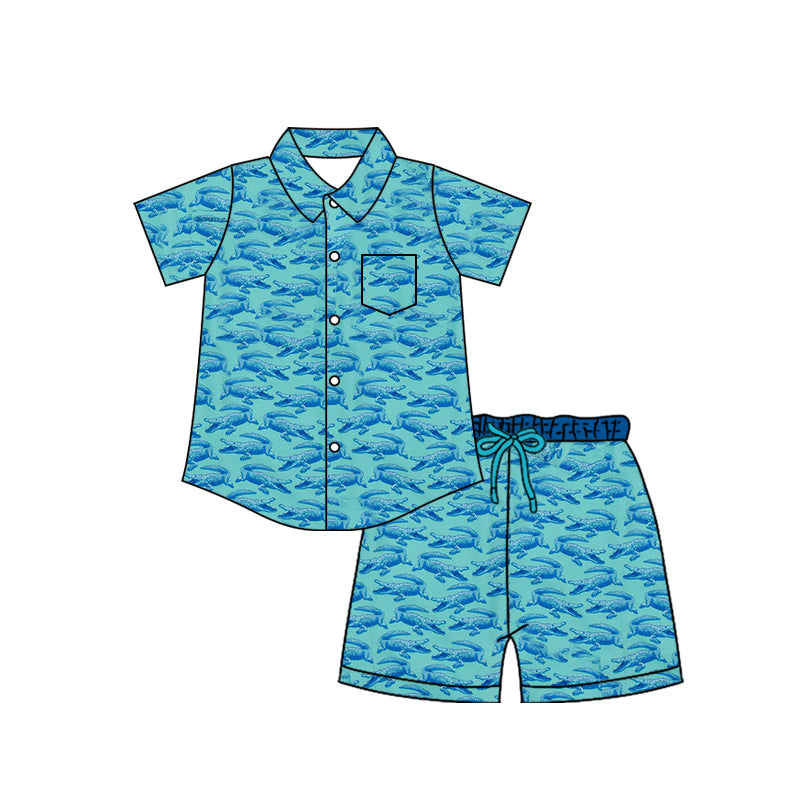 Pre order crocodile button t-shirt shorts set