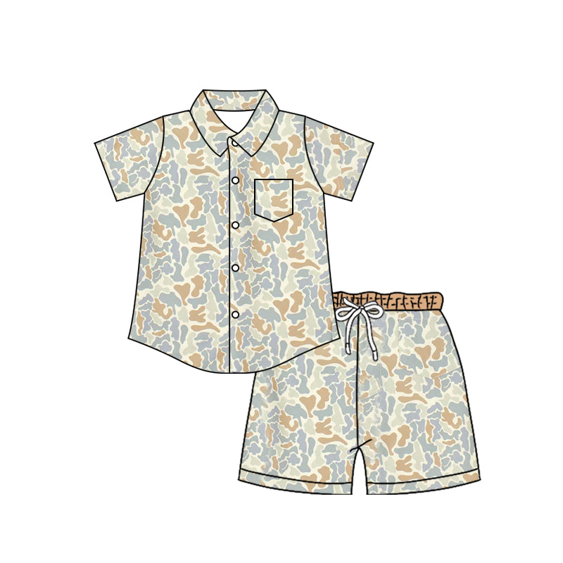 Pre order camo button t-shirt shorts set