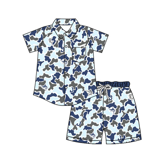 Pre order button down camo fish shorts set boys clothing