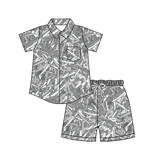 Pre order button down camo shorts set boy