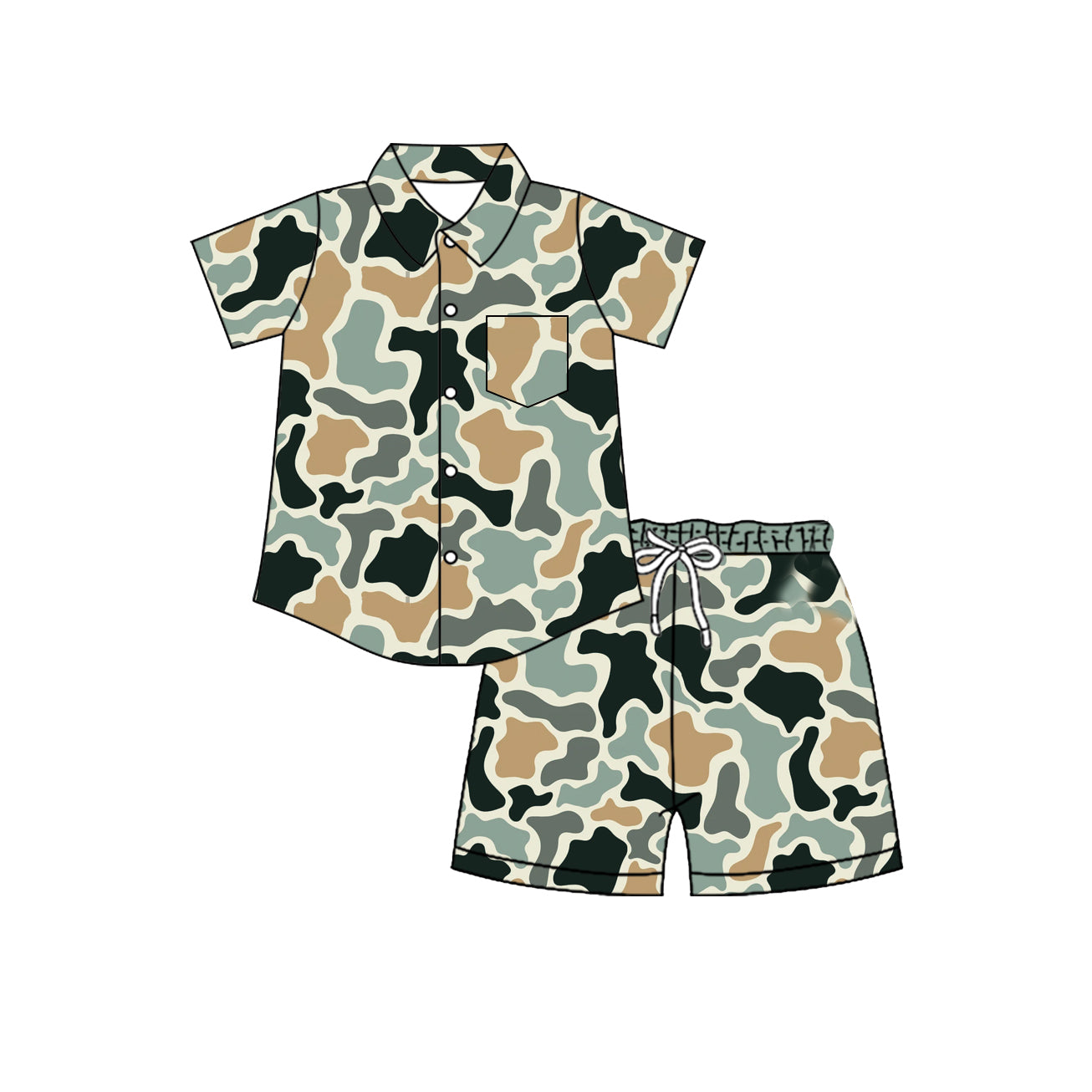 Pre order button down camo shorts set boys clothing