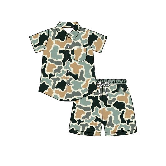 Pre order button down camo shorts set boys clothing