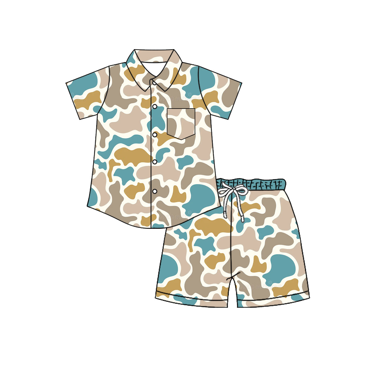 Pre order button down camo shorts set boys clothing