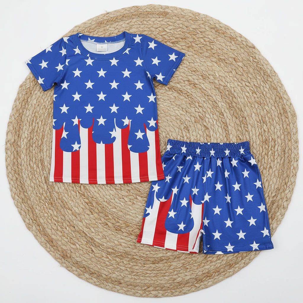 4th of july boy star stripes drip shorts outfit patriotic clothing