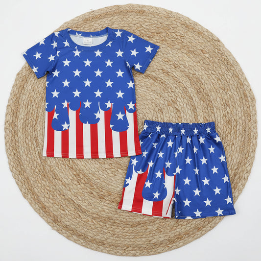 4th of july boy star stripes drip shorts outfit patriotic clothing