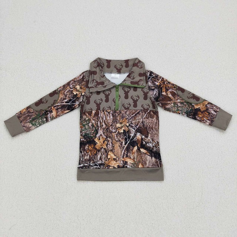 BT0094 Boys Fawn Branch Green Zip Long Sleeve Top