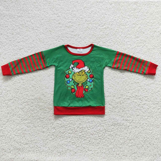 BT0245 Christmas cartoon red and green striped long-sleeved top