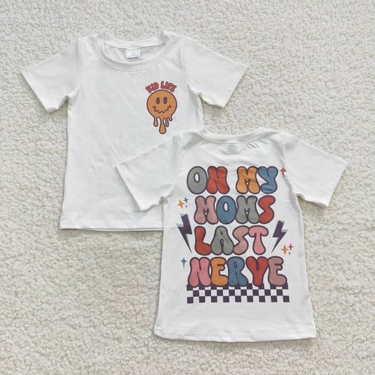 BT0269 kid life smiley letter milky white short-sleeved top