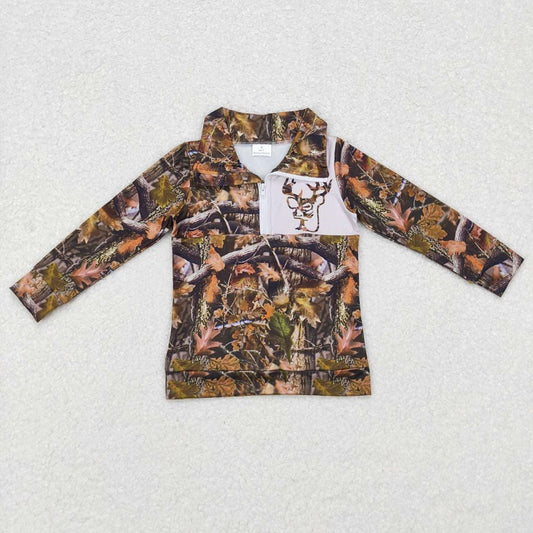 BT0331 Branch Camo Deer Zip Long Sleeve Top