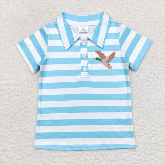 BT0338 Mallard blue and white striped short-sleeved top