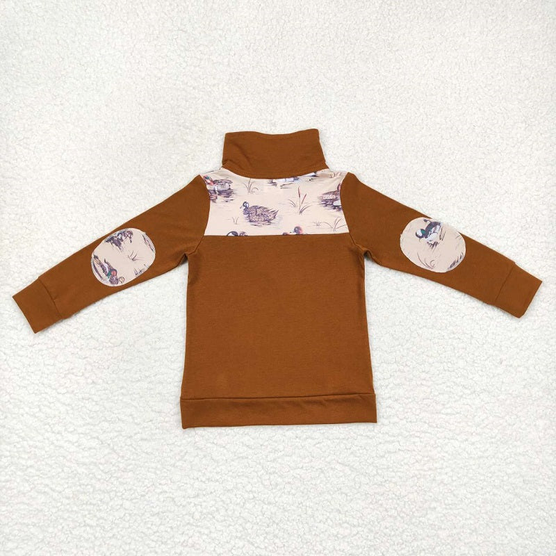 BT0343 Mandarin duck brown zipper long-sleeved top