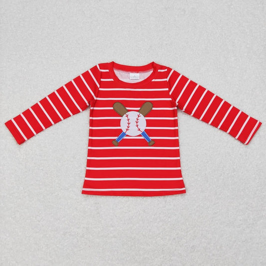 BT0387 Embroidered baseball red and white striped long-sleeved top