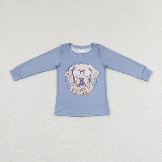 BT0391 Spectacled puppy blue long-sleeved top
