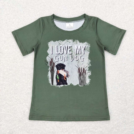 BT0413 love my gun dog green short-sleeved top