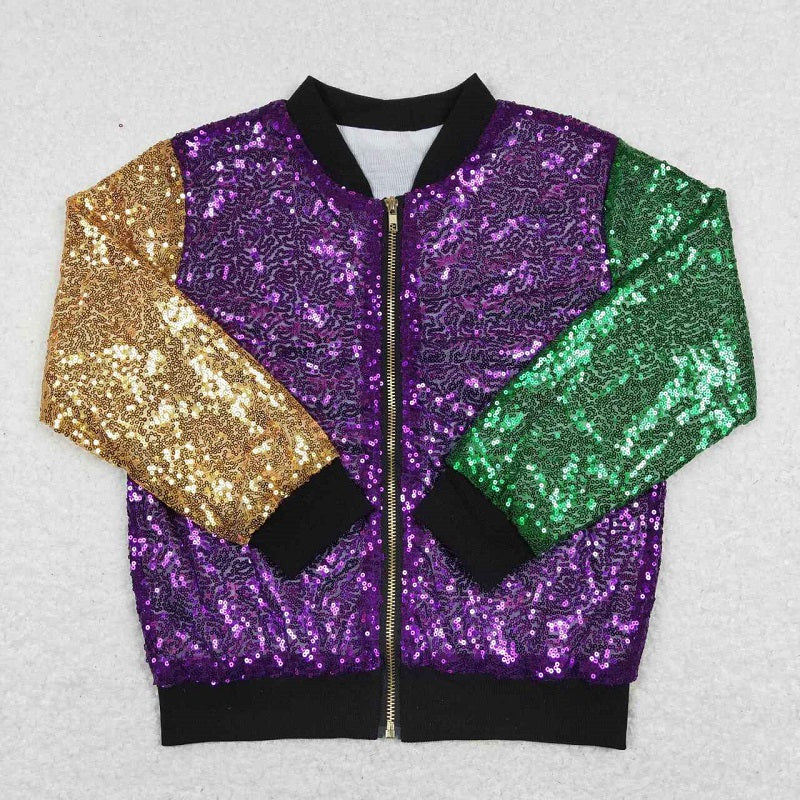 BT0451 Carnival Purple Yellow Green Sequin Zip Jacket