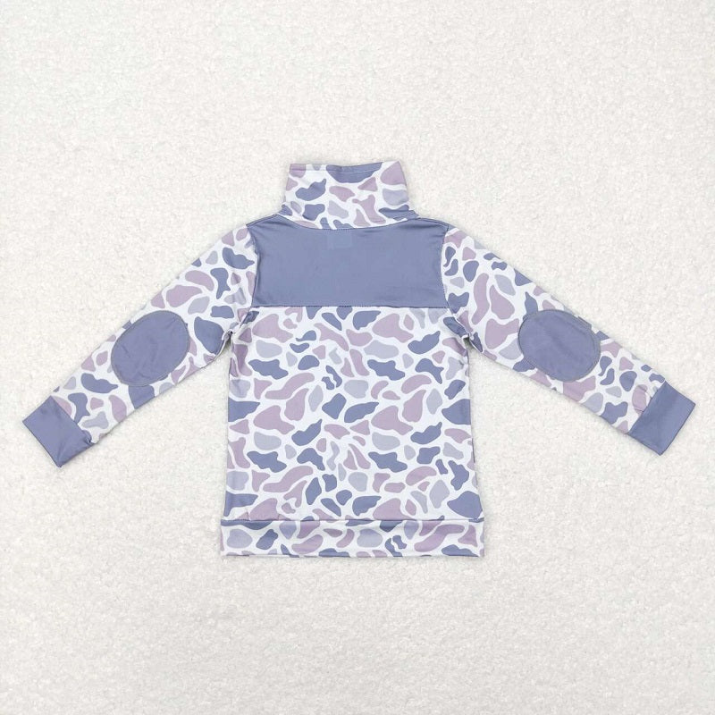 BT0467 Camouflage gray green zippered long-sleeved top