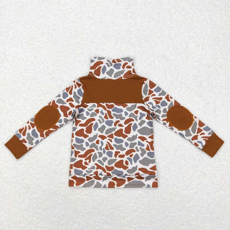 BT0468 Camouflage brown and green zippered long-sleeved top