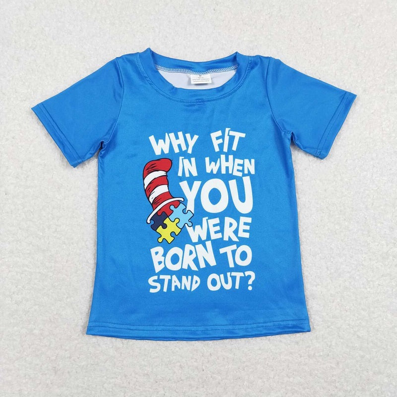 BT0479 letters blue short sleeve top