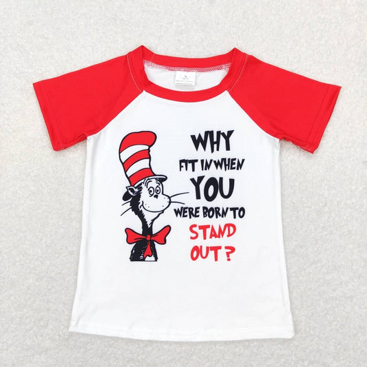 BT0480 Lettering red and white raglan short-sleeved top