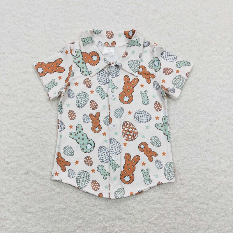 BT0529 Colorful Bunny Button Short Sleeve Top