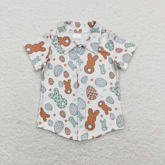 BT0529 Colorful Bunny Button Short Sleeve Top