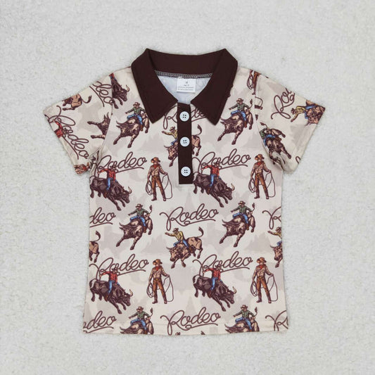 BT0558 Rodeo riding brown collar short-sleeved top