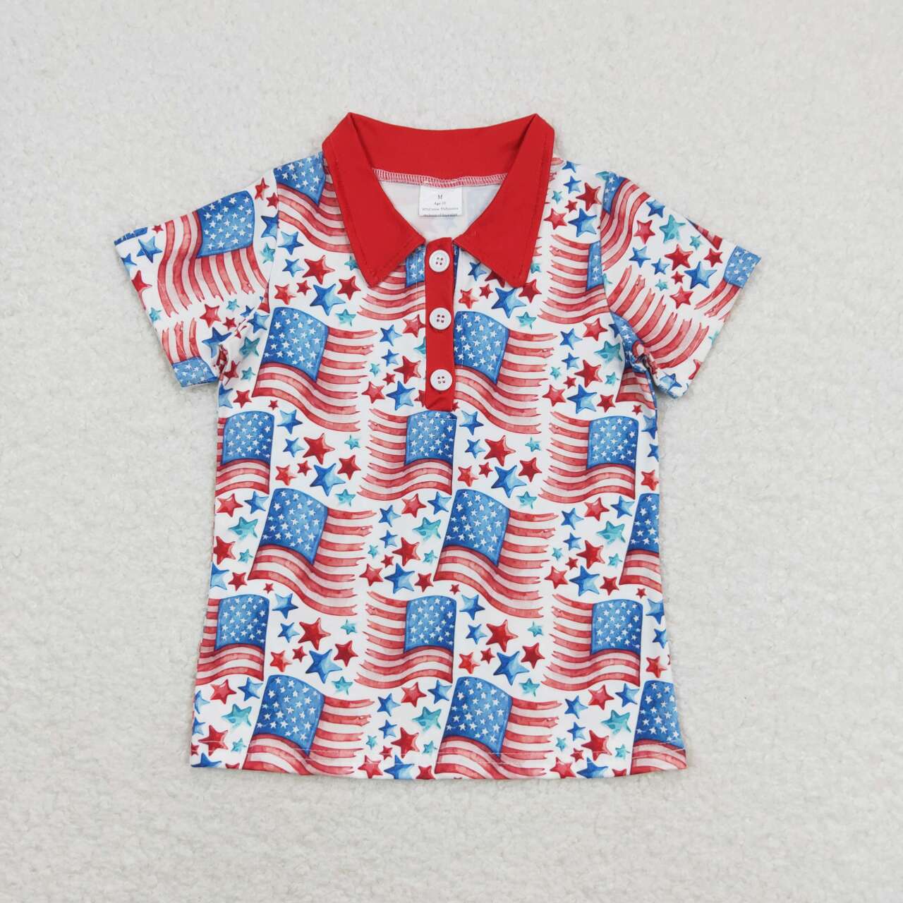 BT0565 White short-sleeved shirt with star flag