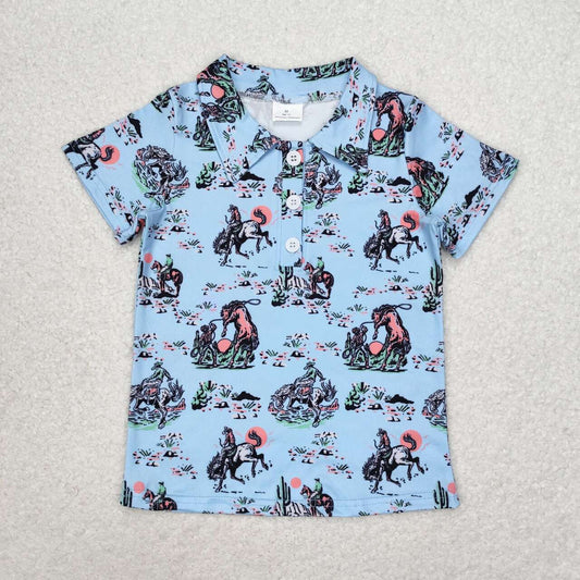 BT0661 Horse riding light blue short-sleeved top