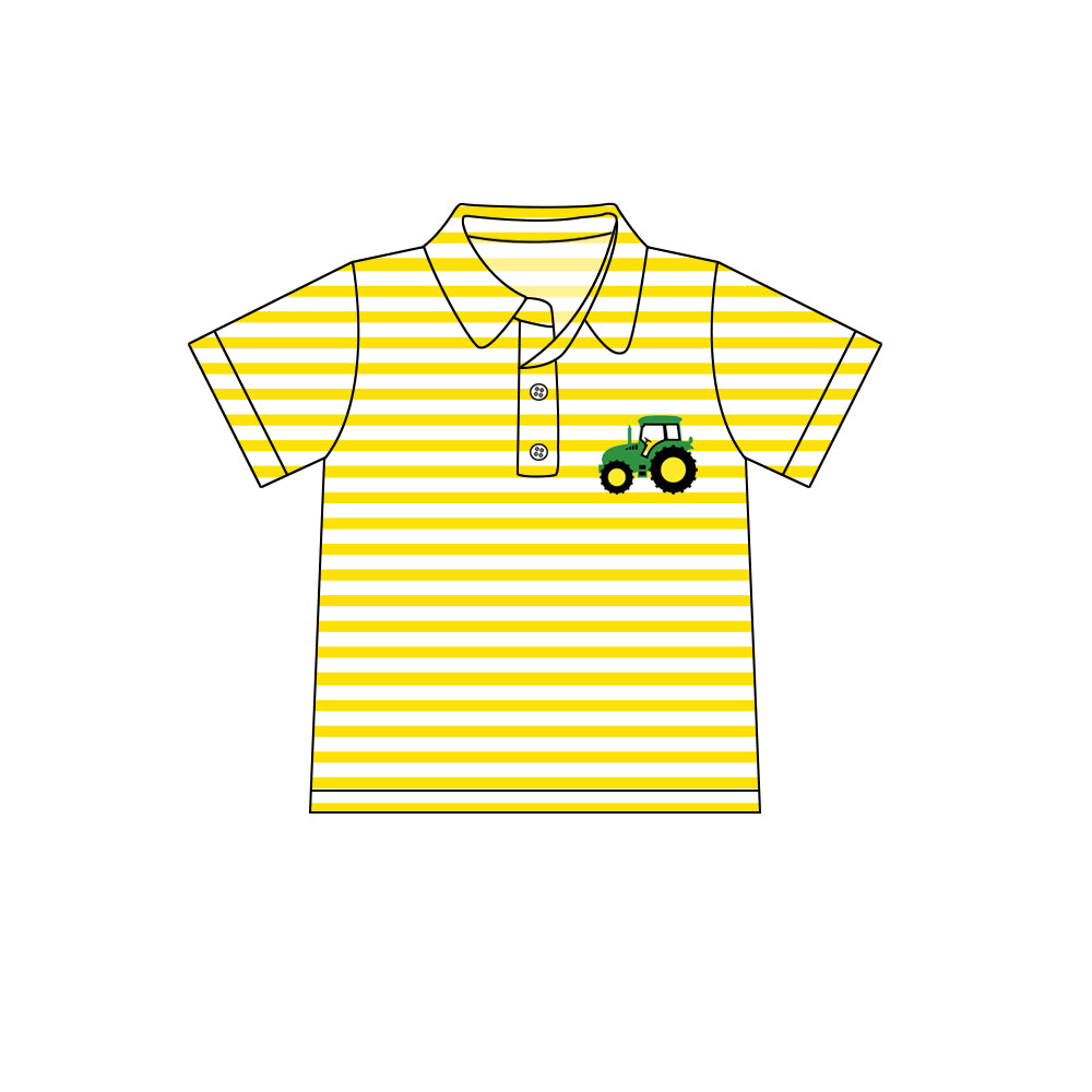 presale BT0671 Farm tractor yellow striped short-sleeved top